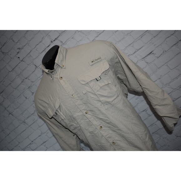 Columbia PFG Performance Fishing Gear Shirt Mens Size Large Tan Nylon Vented - Picture 1 of 9